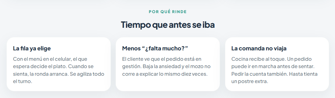 Por qué rinde: la fila elige, baja la ansiedad y la comanda no viaja.