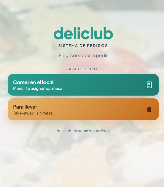 Vista del cliente: comer en el local o para llevar.
