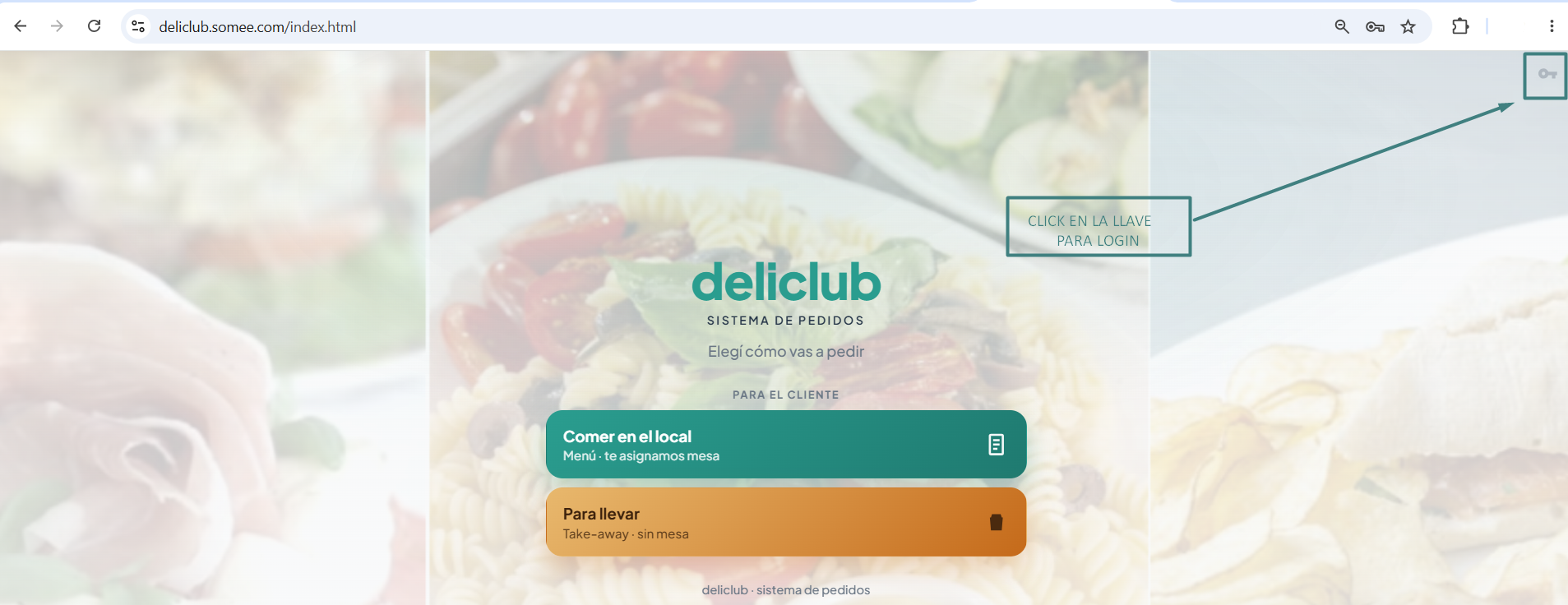Inicio del cliente con una flecha hacia la llave de acceso del personal.